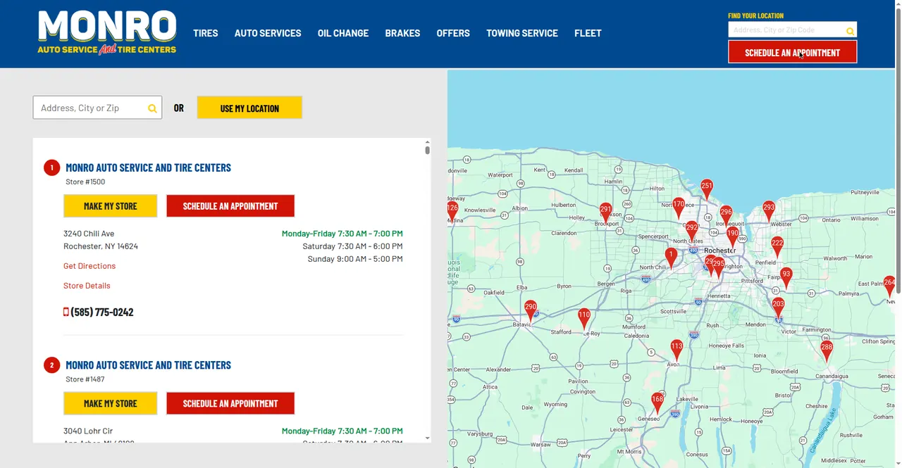Monro appointment scheduling screenshot